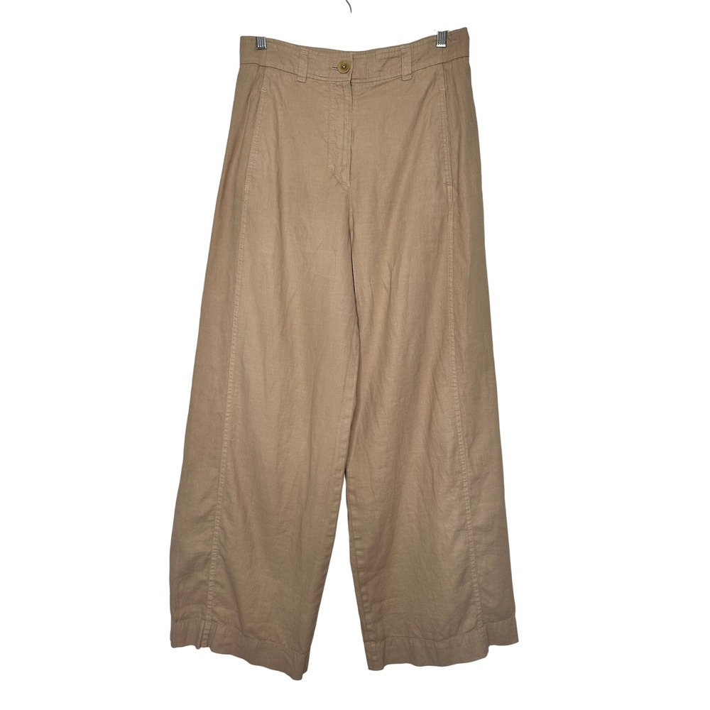 COS Linen Wide Leg Pants Size 6 Tan High Rise Trouser Minimalist Pockets